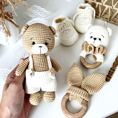 Harga yang bagus Set hadiah ulang tahun anak-anak Amigurumi yang baru Super Soft Plush PP Cotton Filled Crochet Cute Bear Wool Material on line