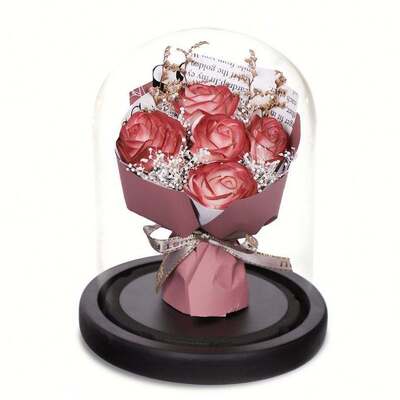 Harga yang bagus Glass Dome Konservasi Sabun Bunga Buket Dengan Cahaya Warna Khusus Dekorasi Dalam Ruang Hadiah Romantis Untuk Valentine Ulang Tahun Ornamen pesta liburan on line