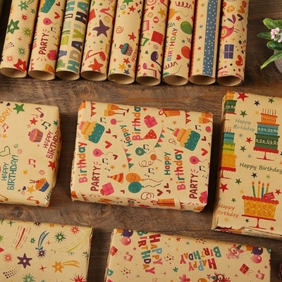 Harga yang bagus Kemasan Kado yang Dapat Didaur Ulang Gulungan Kertas Kraft Warna CMYK Untuk Pembungkus Kado on line