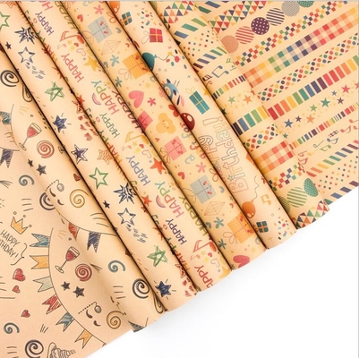 Harga yang bagus Coklat 80gsm Kraft Kado Bungkus Kertas Gulungan Lembar 50X70cm Pola Selamat Ulang Tahun on line