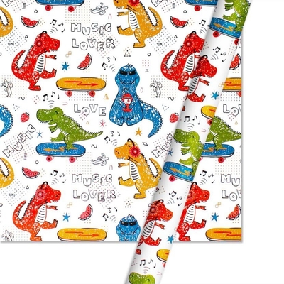 Harga yang bagus Dinosaurus Putih Bermotif 50CMX70CM Hadiah Membungkus Kertas Gulungan Untuk Paket Mainan on line