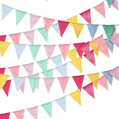 Harga yang bagus Warna-warni Goni Linen Bunting Bendera Umbul Banner Untuk Pesta Ulang Tahun on line
