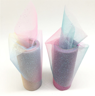 Harga yang bagus 15cm 10 Yards Organza Tulle Gulungans Rainbow Glitter Tulle Dengan Crystal Payet on line
