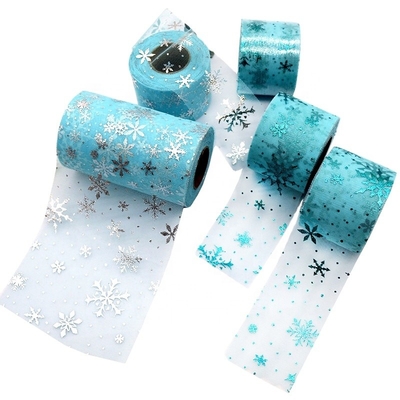 Harga yang bagus Blue Snowflake Pattern Polyester Organza Tulle Gulungans Fabric 15.2cm on line