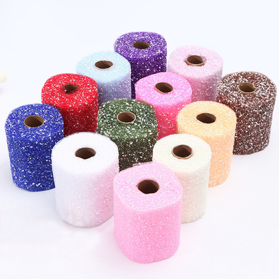 Harga yang bagus putih titik-titik salju Organza Tulle Gulungans Membungkusping Mesh Fabric 15cm X 5 Yards on line