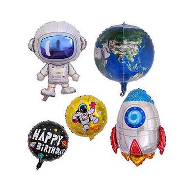 Harga yang bagus Balon Pesta Luar Angkasa Bertema Foil Mylar Pola Roket Astronot 5Pcs on line